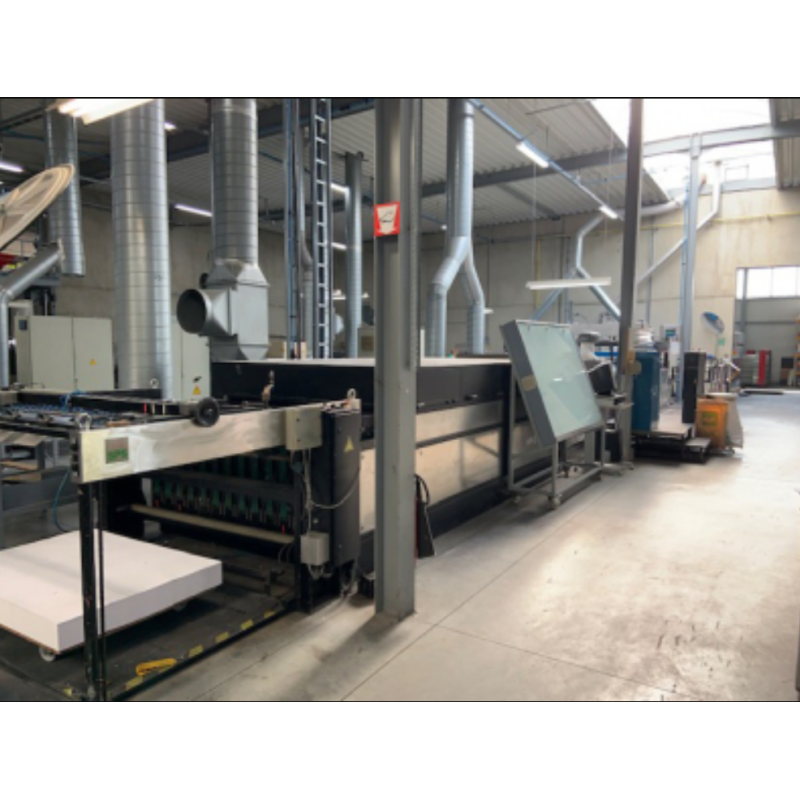 Linea serigrafica a cilindro usata SPS RHEMUS G3 – formato 1040 × 1575 mm – con forno aria combinato e stacker